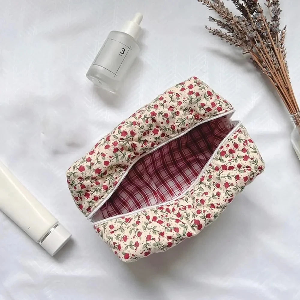 Rose floral quilted makeup bag