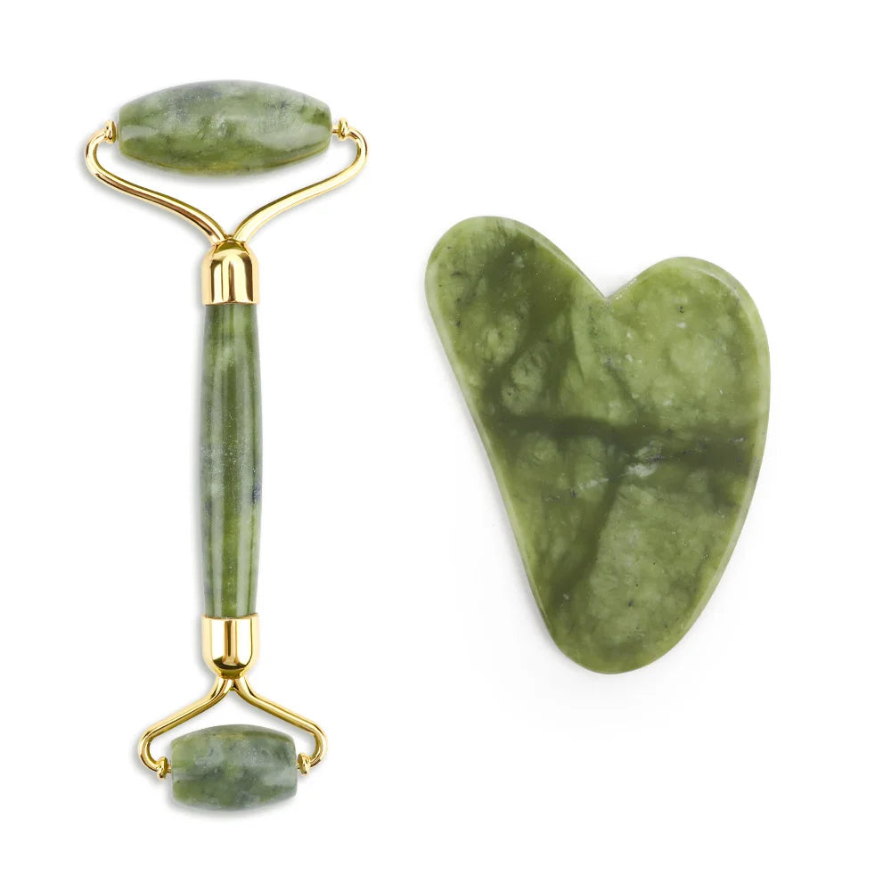 Jade face roller and gua sha set